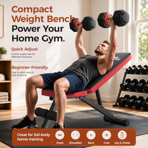 NICEPEOPLE Adjustable Weight Bench for Home Gym, 660LBS Capacity Workout Bench with 8 Backrests for Chest Shoulders Arms, Compact and Foldable Strength Bench for Small Space Apartment Room