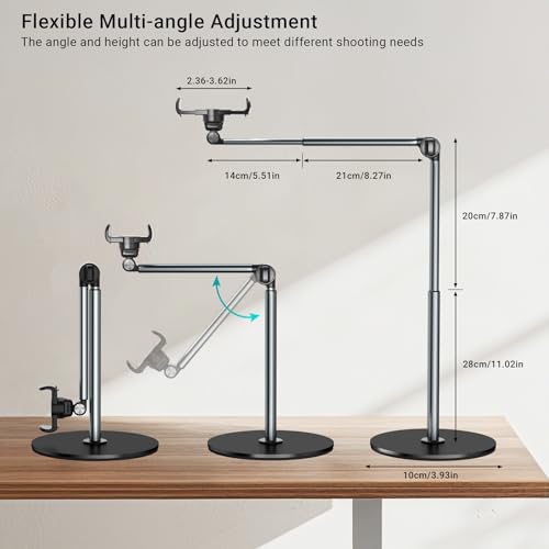 Mionondi Overhead Phone Mount for Video Recording | Aluminum Overhead Tripod for iPhone, Desk Phone Camera Stand for Cooking, Nail Techs, Filming, Live Streaming