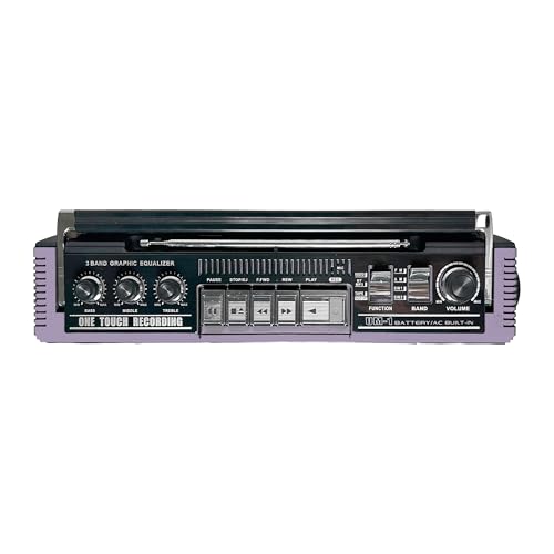 QFX Retro Bluetooth Boombox Cassette Tape Player Recorder, J-220BT, Purple | Portable, Dual 3" Speakers, AM/FM/SW1/SW2 Radio, Built-in Microphone, Recorder, 3-Band Equalizer - Limited Edition