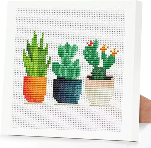 Tiwabb Succulent Stamped Cross Stitch Kits for Adults Beginners with Frame | Cactus Partial 11CT Cross-Stitch,DIY Arts and Crafts for Adults,Embroidery Kit for Adults Beginners for Decor and Gift 7x7 in