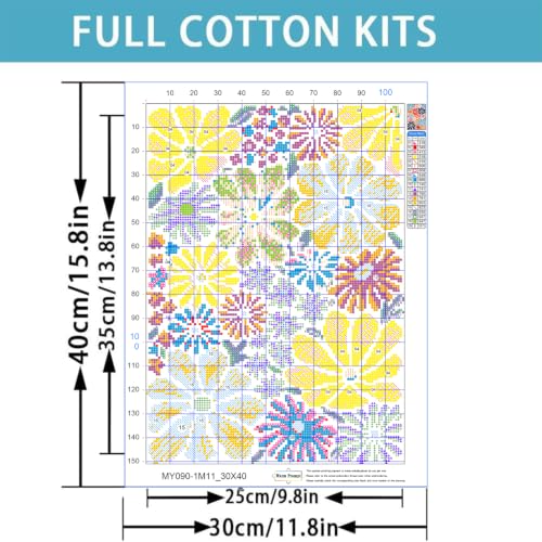 Stamped Cross Stitch Kits for Beginners-Modern Retro Floral,12x16in | 11CT Cross Stitch Kits for Adults,Partial Cross-Stitch Kit,DIY Arts and Crafts,Embroidery Kit for Adults Beginners,Frameless