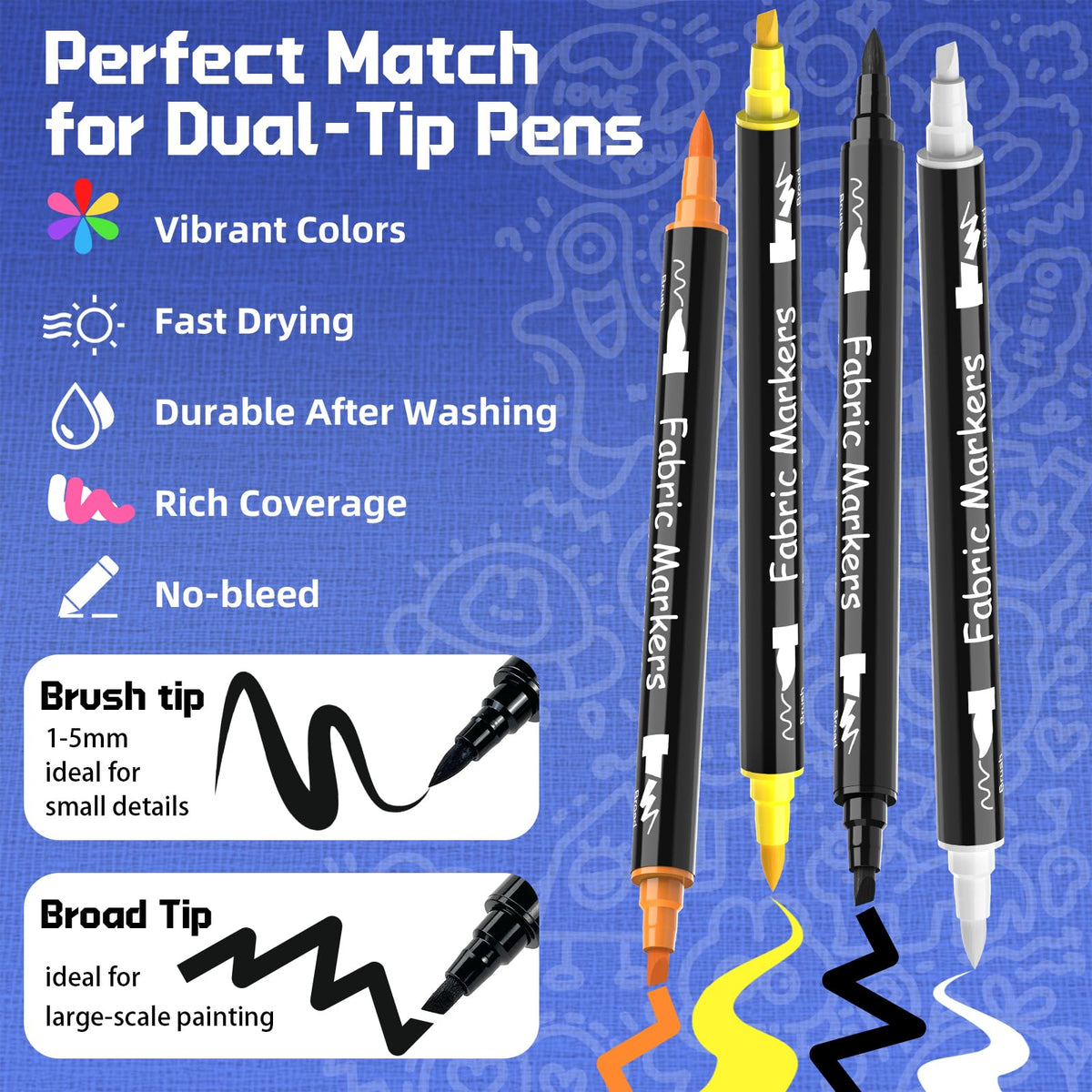 4 Fabric Markers, Fabric Paint Permanent for Clothes, Acrylic Paint Pens | for Helmets, Skateboards, Hats, Canvas, Shoes, Bags, Craft, DIY - Fabric Decorating Kit