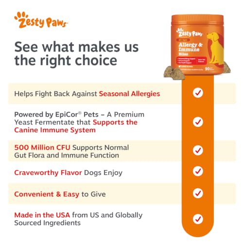 Zesty Paws Dog Allergy Chews - Dog Allergy Relief, Lamb, 90 Ct | Itch Relief for Dogs Soft Chews with Probiotics for Itchy Skin, Ears and Paws