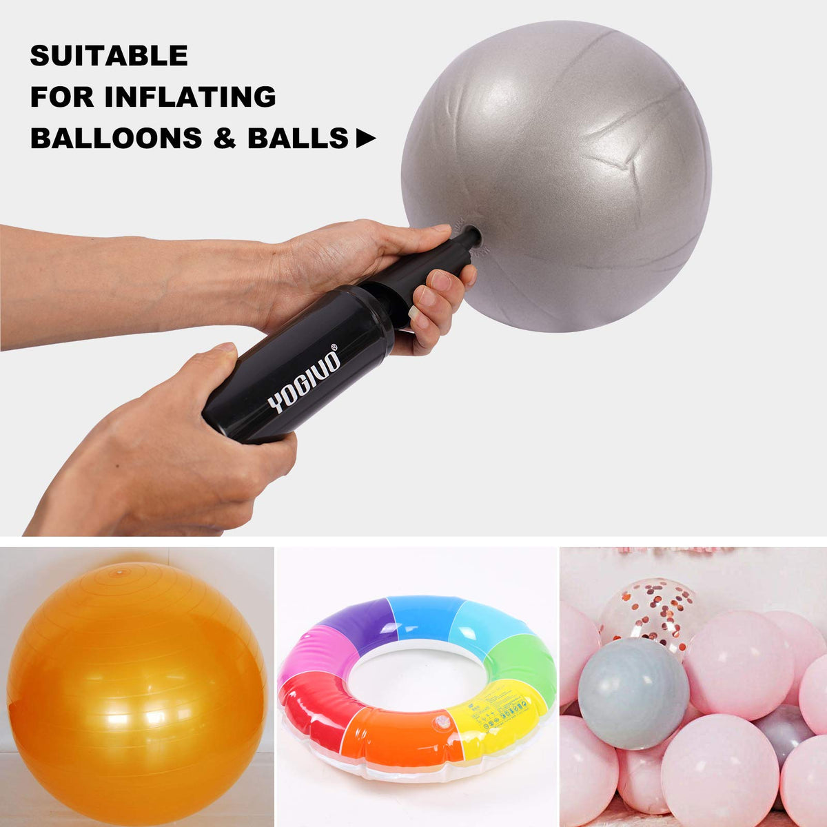 Exercise Ball Pump, Hand Air Pump for Stability Workout Yoga Ball, with 2 Plugs for Valve & 1 Plug Remover for Easy Deflation