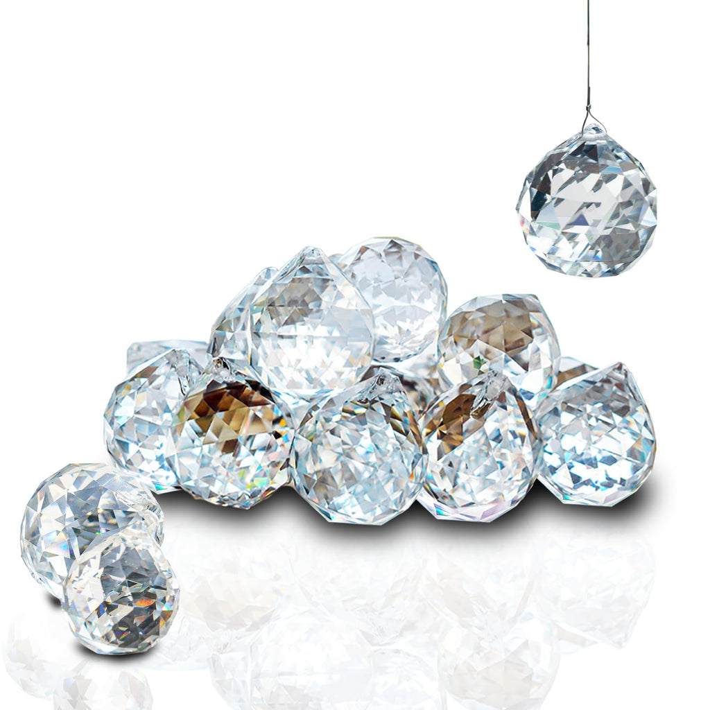 Crystal Prism 12PCS 1.2" Crystal Ball Prism K9 Glass Hanging Ornaments | Precision Faceted Cuts Brilliant Rainbow Reflections Ideal for Suncatchers Weddings DIY Crafts Chandeliers Home Decor