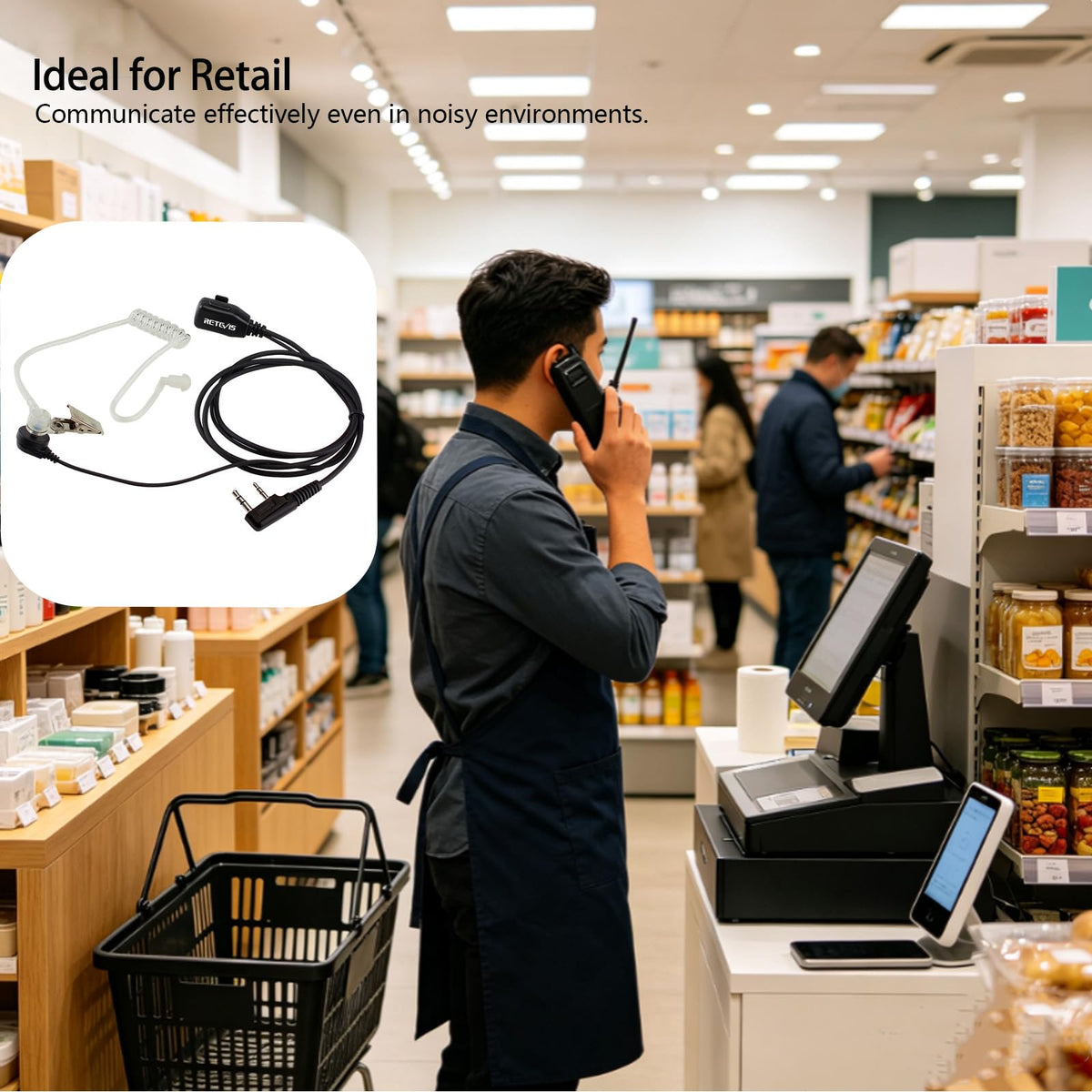 Retevis Walkie Talkie Earpiece with Mic, for RT22/RT21/RT68/H777/RT86 | Acoustic Tube, Compatible with Pxton, Baofeng BF-888S, Kenwood walkie talkies, Security Surveillance Headset(10 Pack)