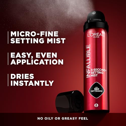 L'Oreal Paris Infallible 3-Second Setting Spray, Up to 36HR Wear, 1.76 oz | Microfine Mist Dries Instantly to Lock in Makeup, Waterproof, Non-Sticky, Transfer and Smudge-Resistant Finish