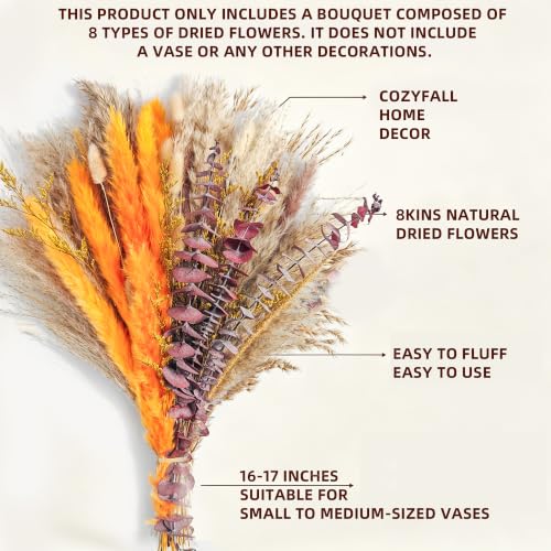 Boho Decor Pampas Grass and Eucalyptus Bouquet | 7Kinds Dried Flowers,pompas grass Dried flowers Arrangement for Centerpiece Table ,Wedding,Home,Room,Rustic Decor