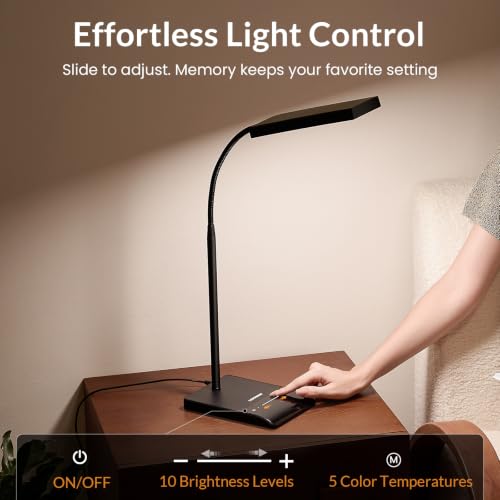LEPOWER Desk Lamp, 800LM LED for Home Office, True Eye-Caring for Reading | 50 Lighting Modes, 2X Wider Panel, 360° Flexible Gooseneck, Touch Control, 12W Bright Table Lamp for Dorm, Bedroom, Study