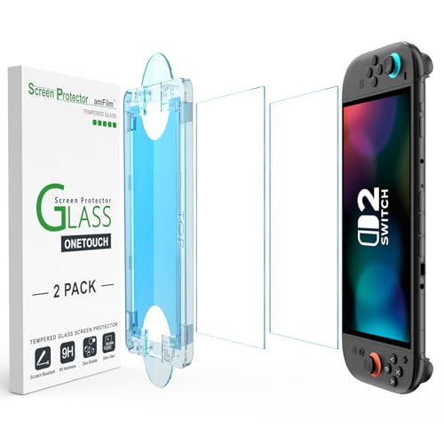 amFilm Auto-Alignment OneTouch for Nintendo Switch 2 Screen Protector 2025 | Tempered Glass Accessories, 30s Install, Bubble Free, Scratch & Drop Resistant, Touch Sensitive, 7.9'' Transparent [2 Pack]