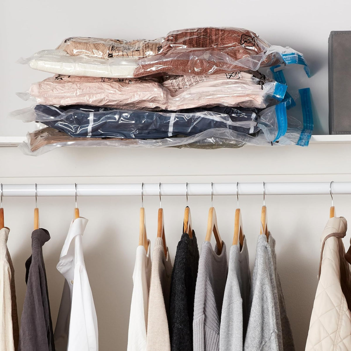 Amazon Basics Vacuum Storage Bags with Hand Pump, Jumbo, 6-Pack, Clear
