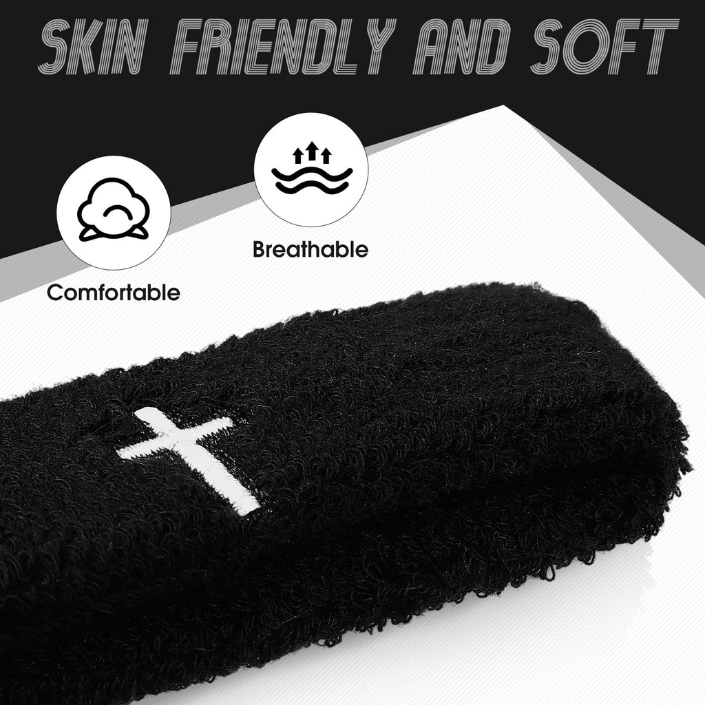 Soulchen Cross Bicep & Wrist Bands Absorbent Sweatband Set | Christian, Breathable Soft Cotton, Wristbands Armbands for Football Baseball Players Sports Accessories, Men and Women