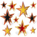 Sinload 45 Piece 3D Glitter Star Centerpieces Red Black Gold Party Decor | 300 Gsm Cardstock with 15 Pieces Per Size in 8" 5" 3" Formats for Standing Hanging Back to School Movie Night Awards Decor