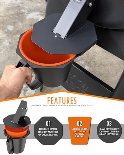 Upgraded Grease Bucket with Lid & Silicone Liner, Drip Bucket for Traeger | Accessories for Traeger, Smoker Drip Bucket for Traeger, Pit Boss, Z Grills, Recteq and More,Grease Bucket for Pellet Grill