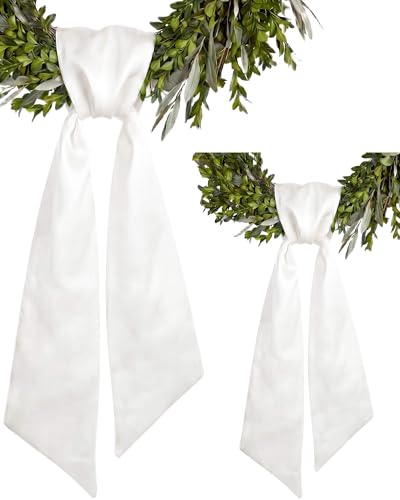 Kutyndrix 2 Pack White Wreath Sash for Front Door, Blank Linen-Look Wreath Sashes for Embroidery Monogram, DIY Farmhouse Wedding Door Decor, 5.12 x 54 Inch