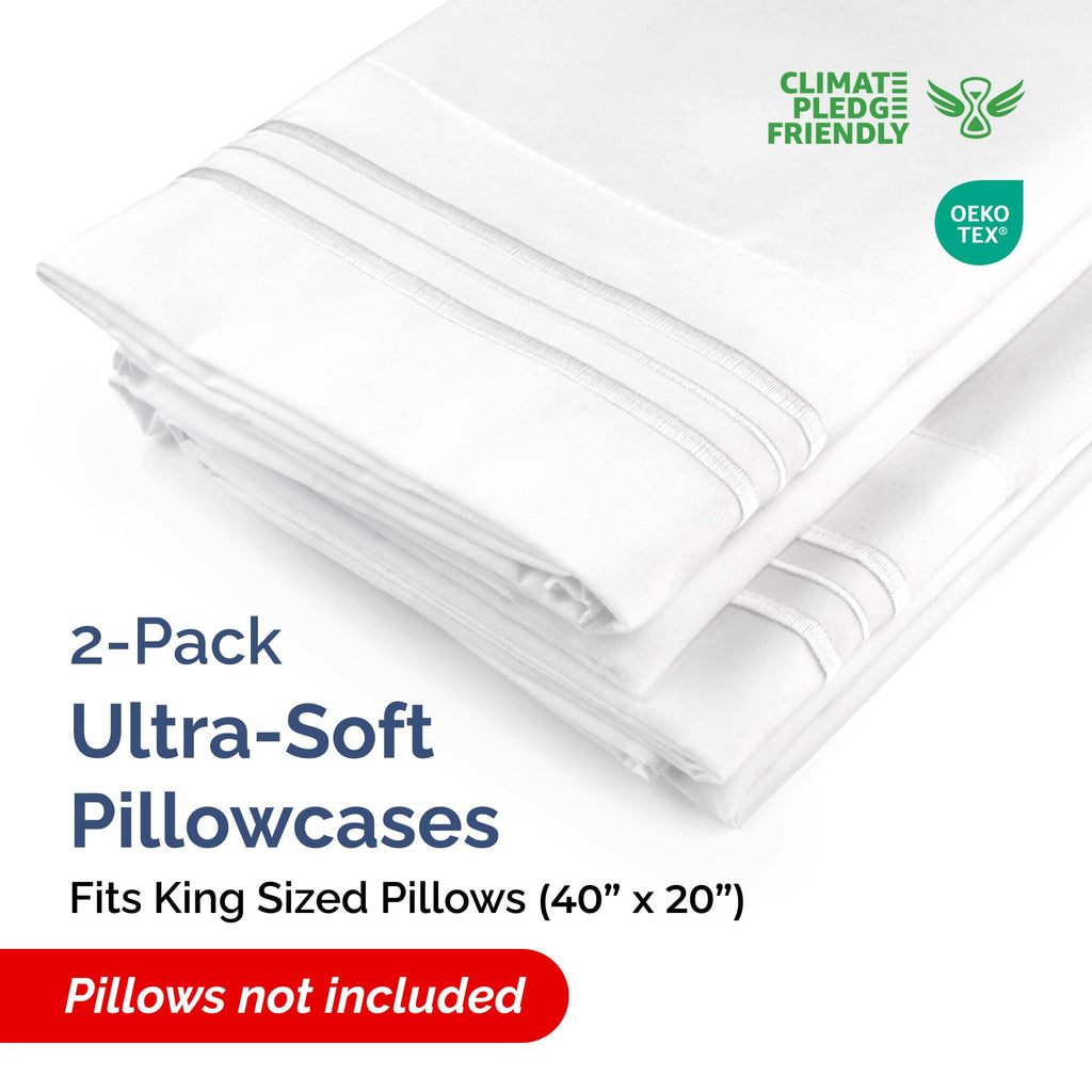 King Pillow Cases Set of 2 - Ultra Soft Cozy Pillowcase Covers - White | Hotel Quality, Comfortable Bedding for Women, Men, Kids & Teens, Machine Washable Pillow Protectors, 2 Piece Set, King Size