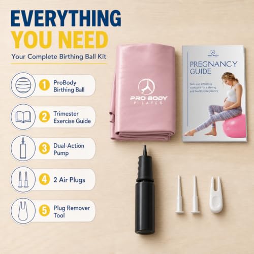 ProBody Pilates Pregnancy Ball with Guide - Birthing Ball | 1.7mm Anti-Burst PVC, CA 10P Certified, 55/65/75 cm, Guide, Doula & Midwife Use, Pump, Pregnancy Essentials