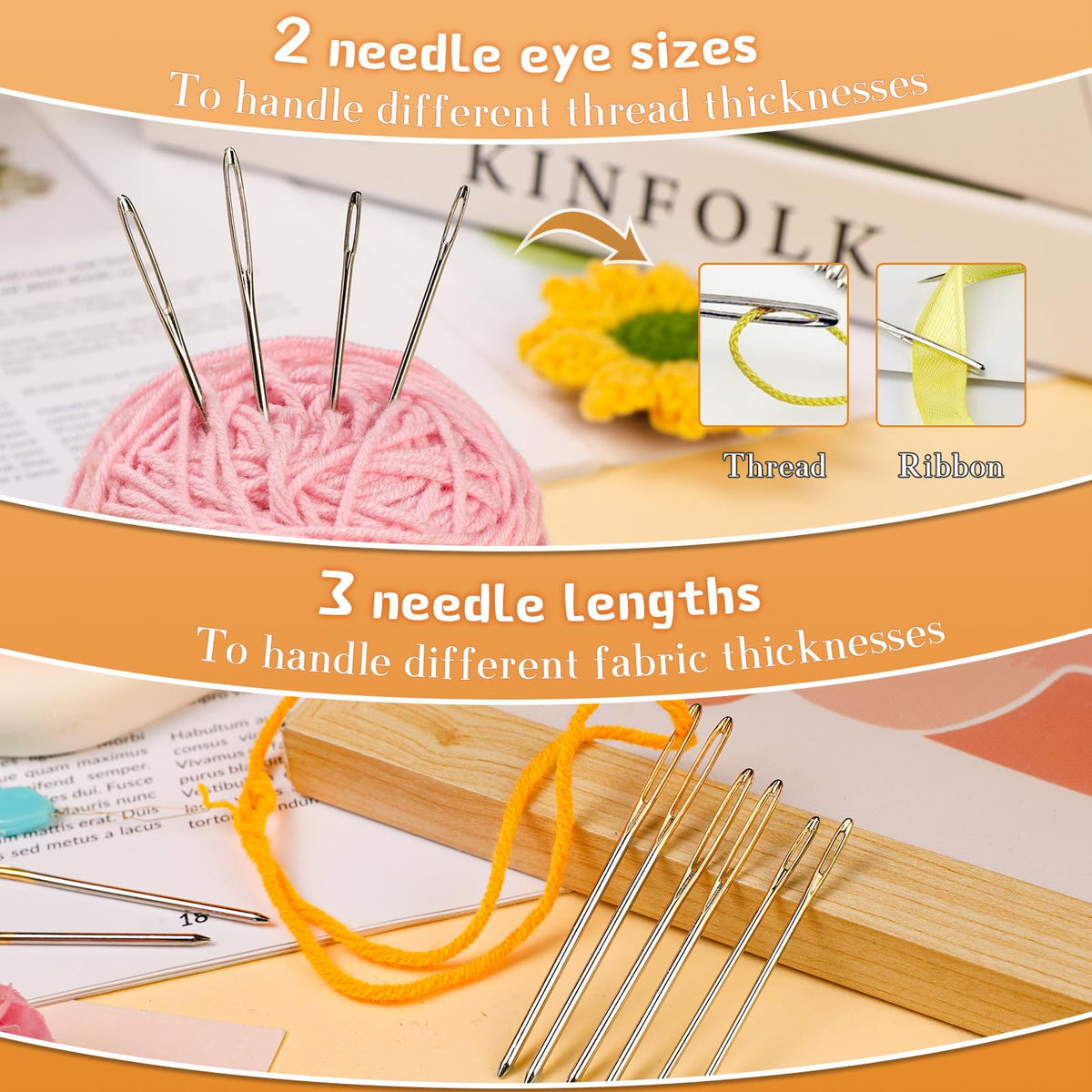 TLKKUE 12 Pcs/3 Sizes Large-Eye Blunt Needles, Steel Yarn Needle Silver | Tapestry Needle with Needle Threader for Sewing Crochet Knitting Embroidery (Silver 2.08in/2.36in/2.76in)