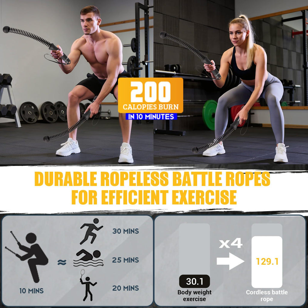 Ropeless Battle Rope for Home Gym, Heavy Duty Portable with Poster | Cordless Battle Ropes with Non-Slip Handle for Wrist Protection, Battle Ropes for HIIT and Low-Impact Aerobic Training