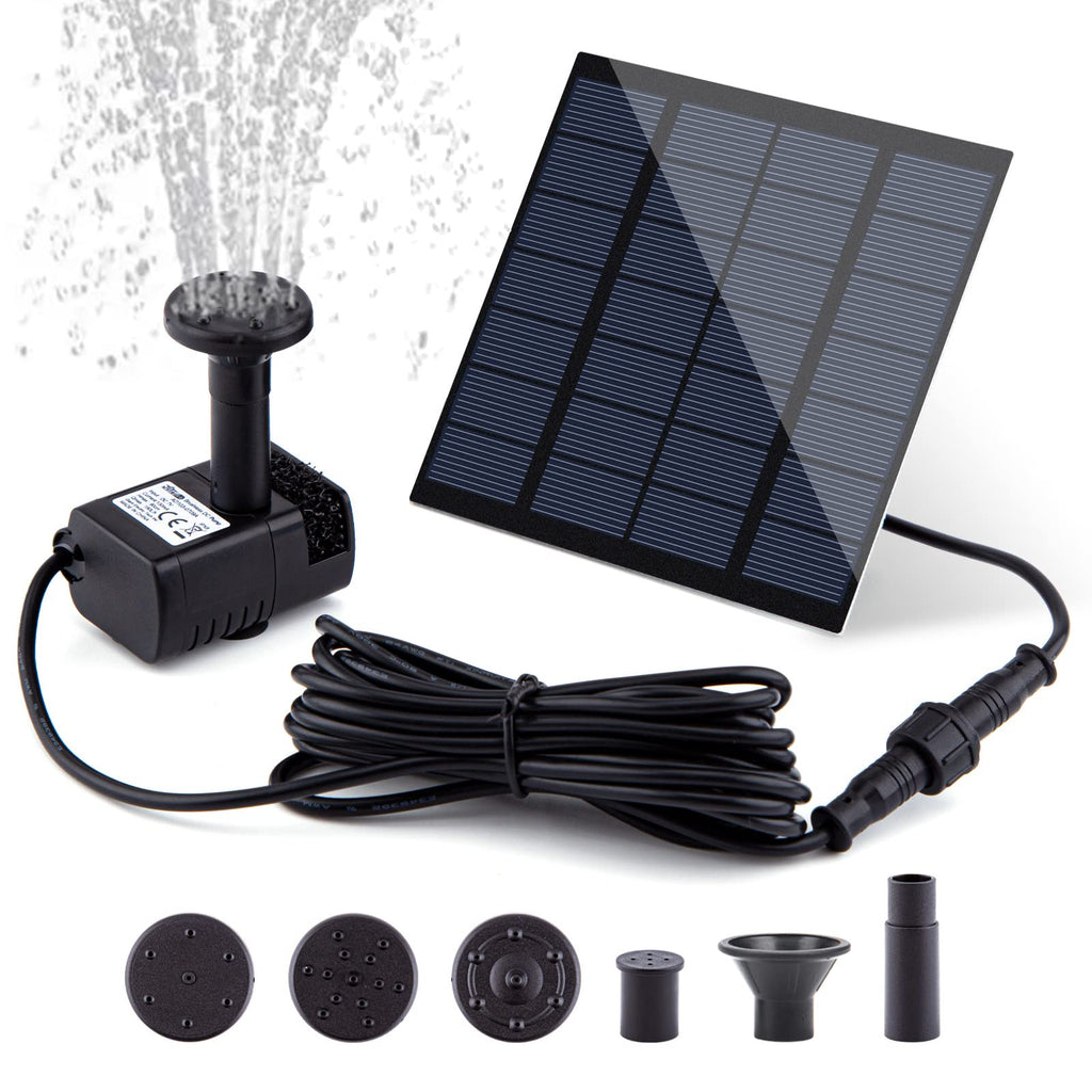 Solar Fountain Pump Kit with Separate Solar Panel, 1.8 W Upgraded Solar Water Pump with 9.84FT Cable & 4 Nozzles Solar Water Fountain for Bird Bath,Pond, Patio Garden Water Pump with Built-in Filter