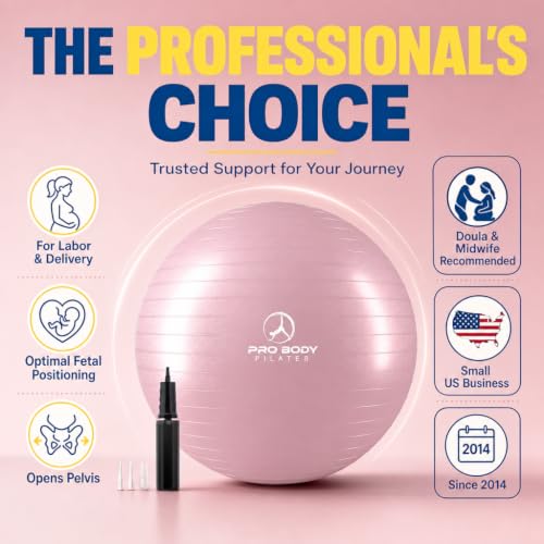 ProBody Pilates Pregnancy Ball with Guide - Birthing Ball | 1.7mm Anti-Burst PVC, CA 10P Certified, 55/65/75 cm, Guide, Doula & Midwife Use, Pump, Pregnancy Essentials