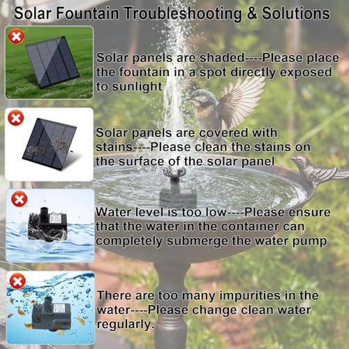 Solar Fountain Pump Kit with Separate Solar Panel, 1.8 W Upgraded Solar Water Pump with 9.84FT Cable & 4 Nozzles Solar Water Fountain for Bird Bath,Pond, Patio Garden Water Pump with Built-in Filter