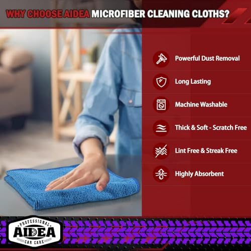AIDEA Microfiber Cleaning Cloth-50PK, Microfiber Towels for Cars, 12"×12" | Premium Wash Cloths, Dusting Cloth Cleaning Rags, Absorbent Towels for SUVs, House, Kitchen, Window, Cleaning Supplies