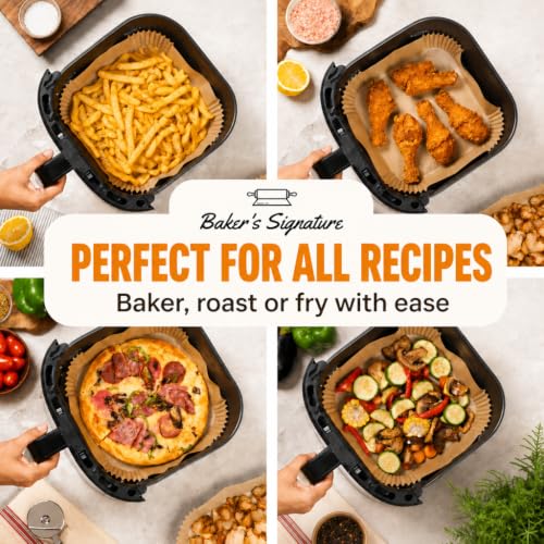 Air Fryer Liners Disposable, Unbleached Parchment Paper Baking Liners | Non-Stick, Oil-Proof, Fits 5-8 Qt Baskets, Heat Safe to 450F, BPA-Free & PFAS-Free for Ninja, Cosori, Instant Pot