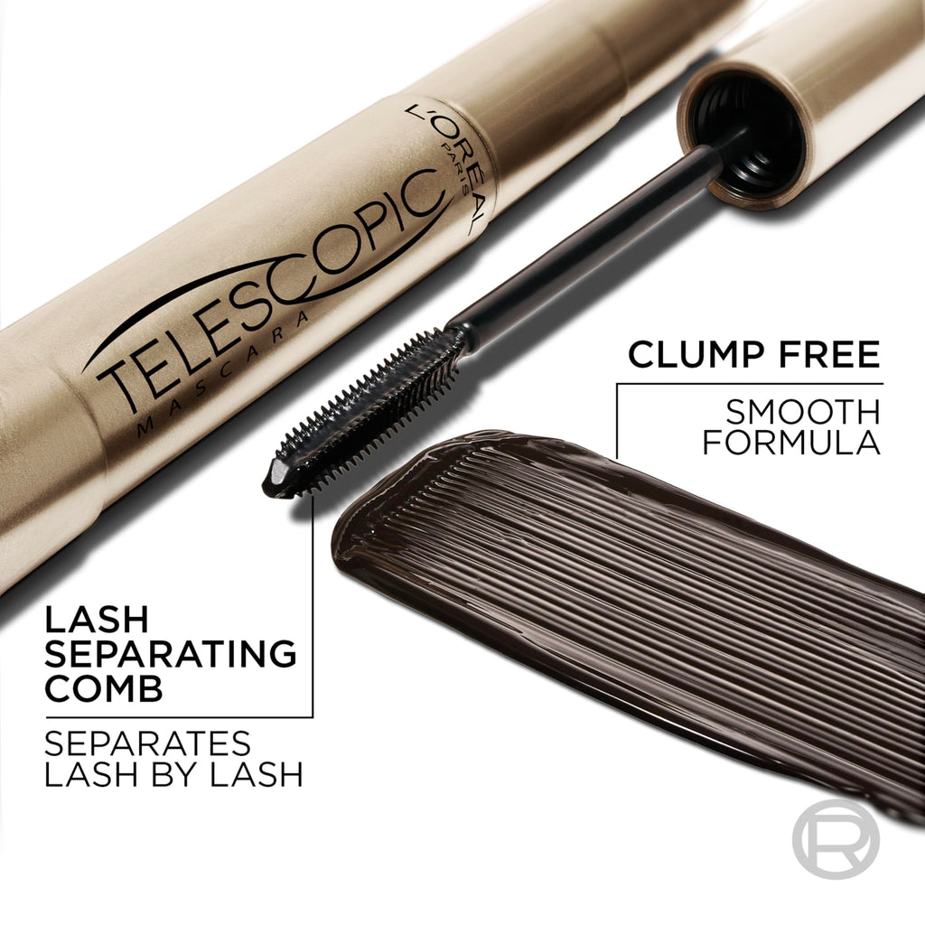 L’Oreal Paris Original Telescopic Mascara, Lengthening, Blackest Black | Extreme Lengthening Mascara For Lash By Lash Separation, Clump-Free, Smooth Formula, Up to 24HR Wear