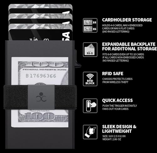 SEMORID RFID Blocking Slim Card Holder Wallet for Men Wallet Minimalist | Durable Expandable Backplate, Metal Aluminum Pop Up Wallet, Holds 12+ Cards Plus Cash, Birthday Gifts for Men