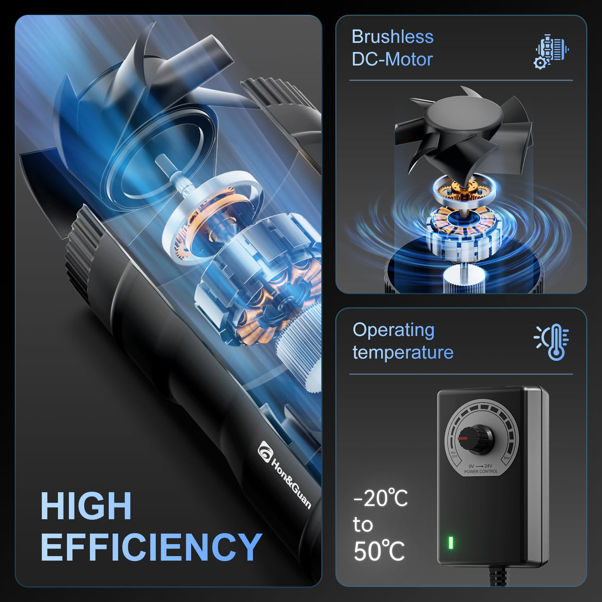 Hon&Guan 4 Inch Inline Booster Duct Fan with Speed Controller - 130 CFM Airflow with 6W Ultra-Low Power and Low Noise