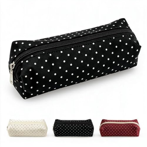 JENNYEAH Cute Polka Dot Pencil Case Aesthetic Pencils Pouch, Black 1Pcs | Y2K Pencil Case Polka Dot, Slim Soft Pencil Pouch for Stationery Supplies & Daily Use.