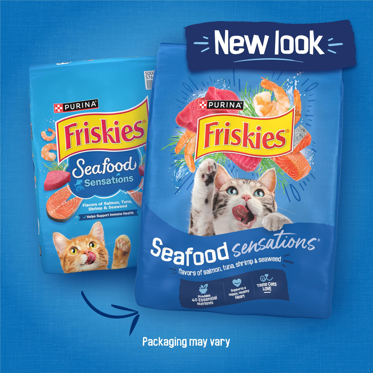 Friskies Purina Seafood Sensations Dry Cat Food, 22 lb Bag | Crunchy cat kibble with salmon, tuna and shrimp flavors, with protein for healthy muscles and fatty acids for skin and coat