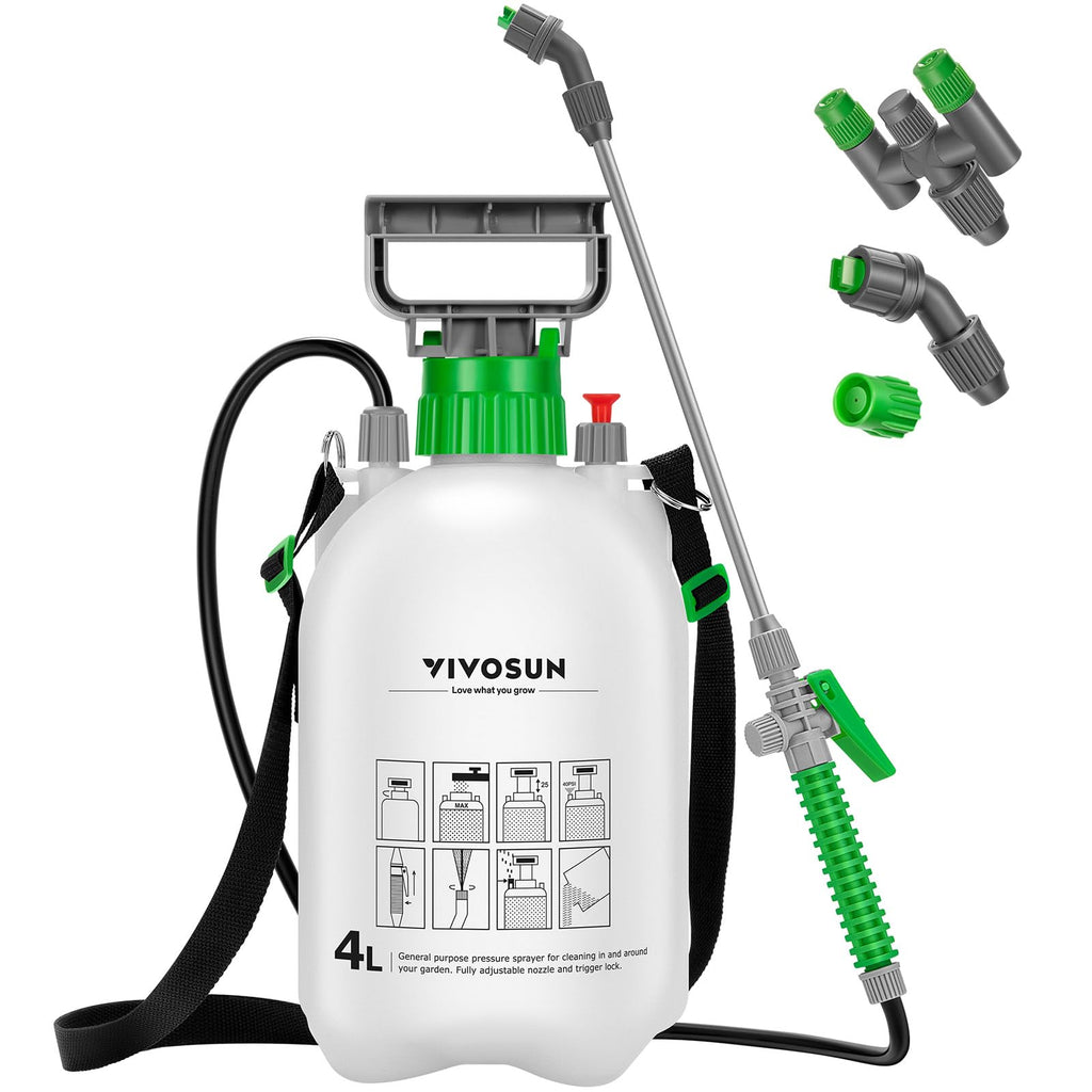 VIVOSUN 1 Gal/4L Pump Sprayer, Garden Water Sprayer | for Plants, Weeds & Lawn Care, with 3 Nozzles, 50'' Long Hose & Pressure Relief Valve