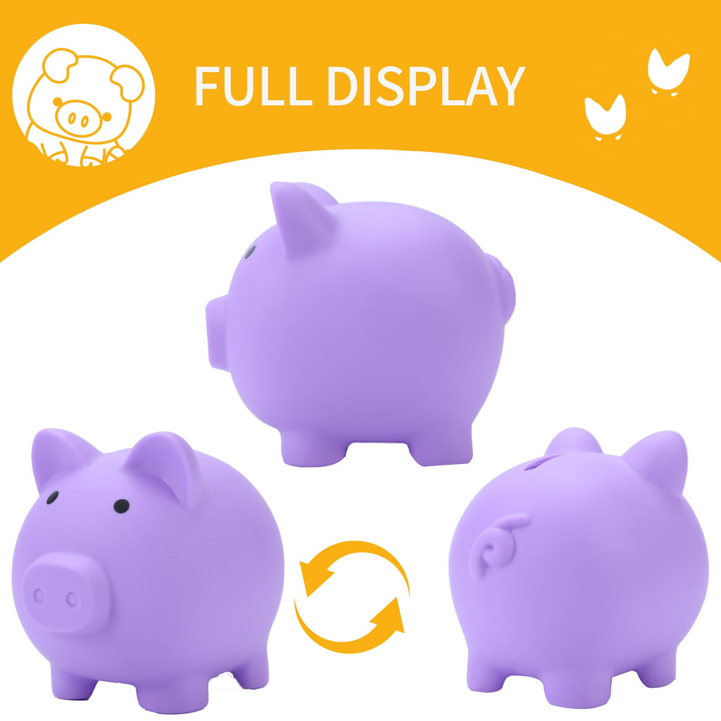 H&W Mini Piggy Bank, Plastic Coin Bank, Unbreakable Money Banks, Cute Piggy Banks for Kids, First Money Box, Best Birthday Gifts Home Decoration（Purple）