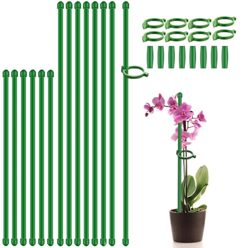 Plant Stakes 17inch &11inch SupKing Adjustable Length Plant Support Stake 16Pcs Orchid Stick with Clips for Indoor Outdoor,Garden Pole for Potted Tomato Amaryllis Vegetables Comes with 20 Ties (Green)