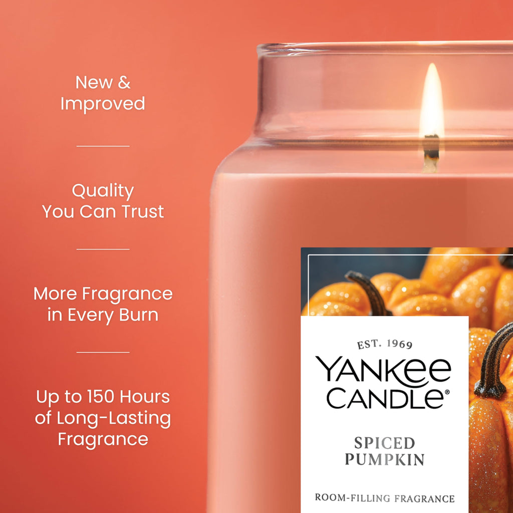 Yankee Candle Spiced Pumpkin Scented Candle, 22oz Large Jar | Up to 150 Hour Burn Time, Room Filling Fragrance, Long-Lasting Scent, Premium Plant Wax Blend, Consistent Burn, Giftable