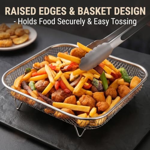 Buwesru 2Pcs for Ninja crispi pro Accessories, for Ninja crispi Stainless Steel Tray FN101 Accessories, 304 Food Grade Fine Mesh Grill Basket, Stackable Double Layer Air Fryer Wire Tray for Baking