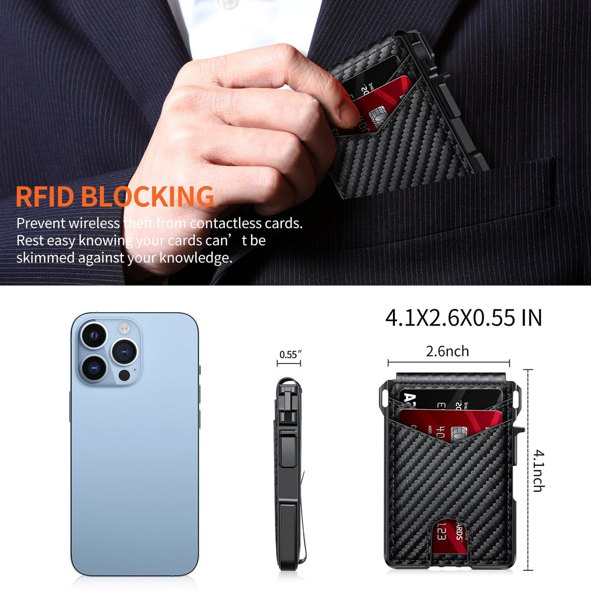 Wallet for Men, Mens Minimalist Wallet 9-13 Cards, Slim Compact RFID Wallet | Money Clip & ID Window, Smart Pop Up Card Wallet, Metal Aluminum Credit Card Holder Bifold Wallet, Birthady Gifts for Men