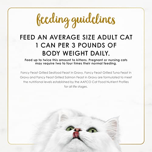 Purina Fancy Feast Grilled Seafood Wet Cat Food, 3 oz Cans, 24-Pack | Variety Pack, crafted with real seafood in savory gravy. Made with no Artificial Colors or Preservatives.