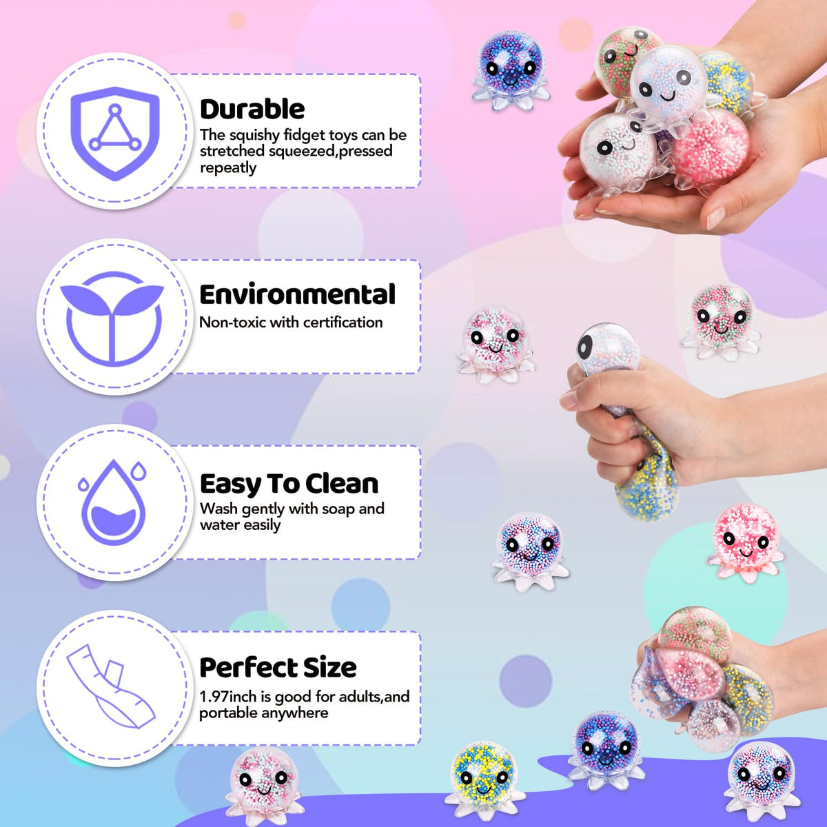 VESPRO 12 Pack Fidget Stress Balls for Adults, Cute Octopus Stress Ball | Features a soft, squeezable texture, Bulk Squishy Squeeze Ball Toys Set for Classroom Prizes and Birthday Party Favors