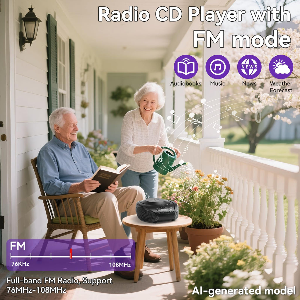 Gueray CD Player Portable Boombox Radio CD Players with Dual Speakers | Bulit-in FM Radio AUX Input Support Headphones Playlist Mode PROG Playback for Outdoor Indoor Audiobooks