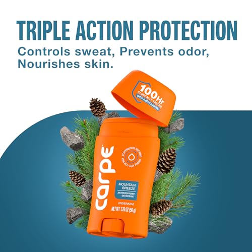 Carpe 100-Hour Antiperspirant Deodorant, Mountain Breeze - 2 Pack | Dermatologist Tested - 100 Hr Sweat & Odor Control - Free from Baking Soda & Parabens - Clinical Strength Deodorant - 2 Pack