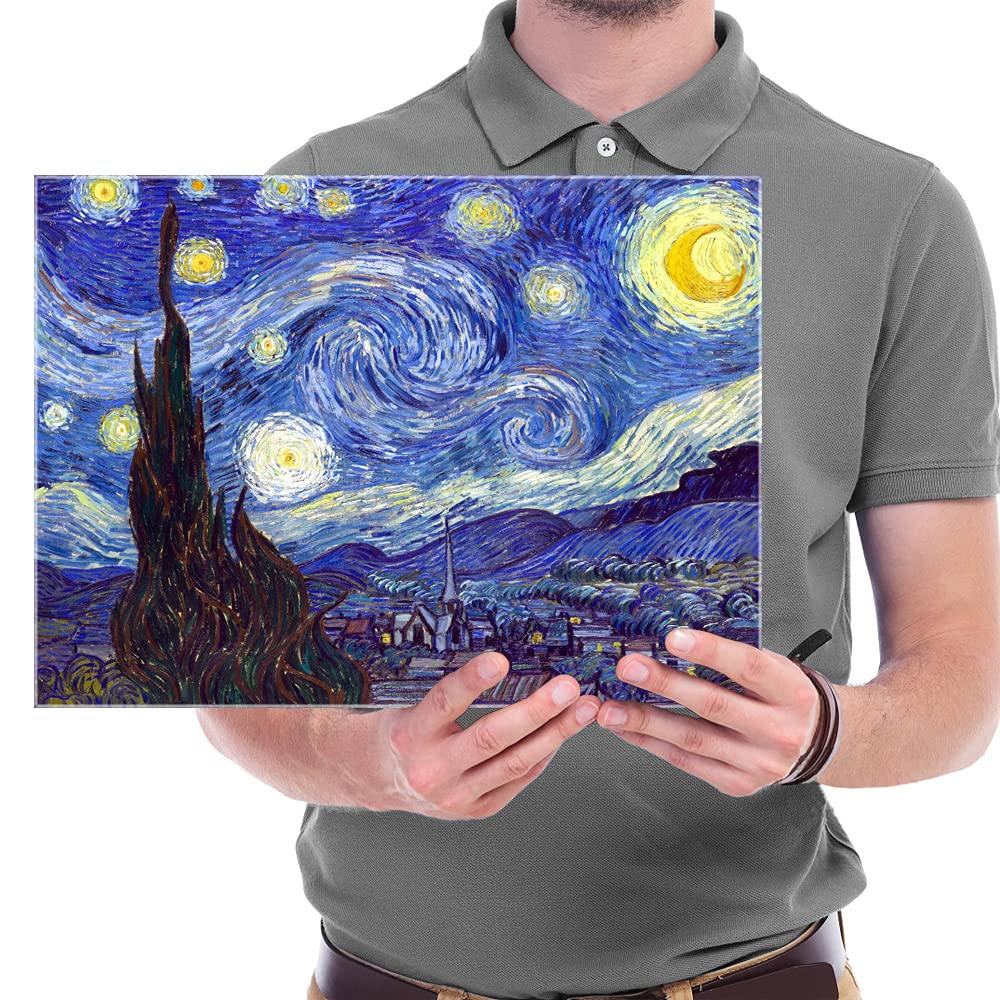 Wieco Art Starry Night Vincent Van Gogh Canvas Wall Art Prints | Gallery Wrapped, Ready to Hang, Paintings Reproduction, Abstract Landscape Pictures, Wall Art for Home Office Decorations