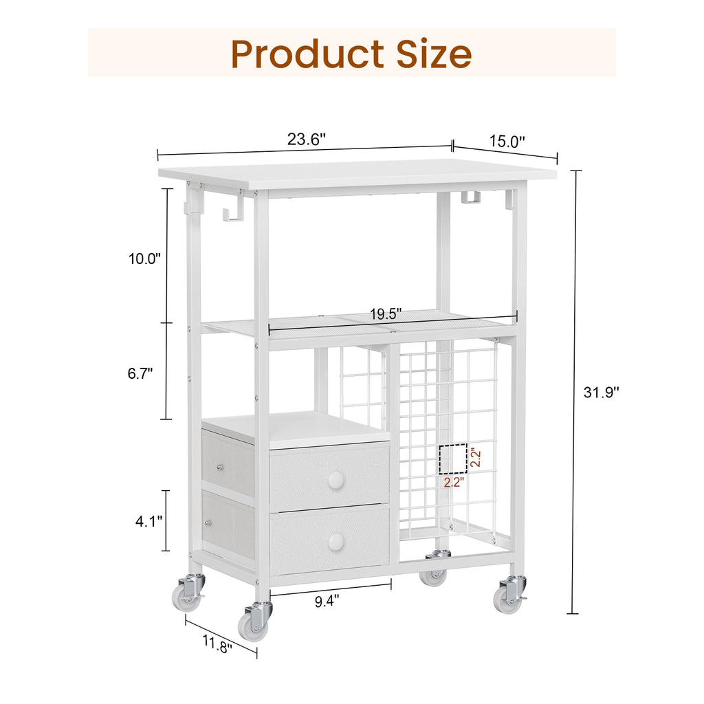 Snughome Rolling Craft Cart for Cricut Machine, Organizer and Storage Stand | 23.6" x 15" Worktop, Large Craft Organizer Cart with 24 Vinyl Roll Holders, 2 Fabric Drawers, 4 Hooks and 4 Silent Casters