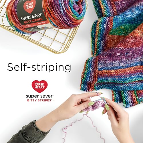 Red Heart Super Saver Bitty Stripes Crochet Yarn, Unicorn Mane, 2-Pack | #4 Medium Worsted 100% Acrylic Self-Striping Yarn for Knitting, Blankets, Hats, Scarves, and Sweaters, 515 yards, 283g/10oz