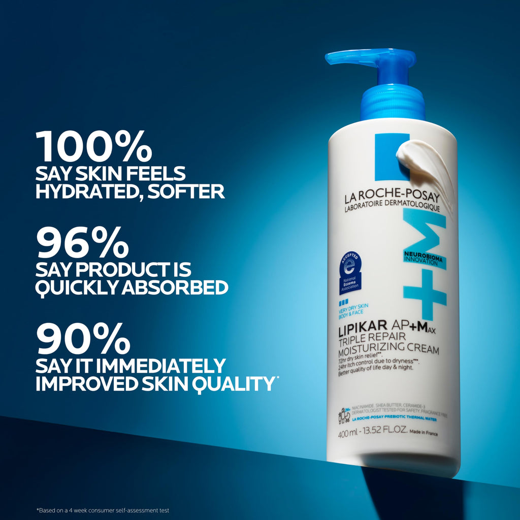 La Roche-Posay Lipikar AP+MAX Triple Repair Moisturizing Body Cream | Face and body lotion for dry skin with shea butter and niacinamide. Gentle on very dry, rough, sensitive skin.