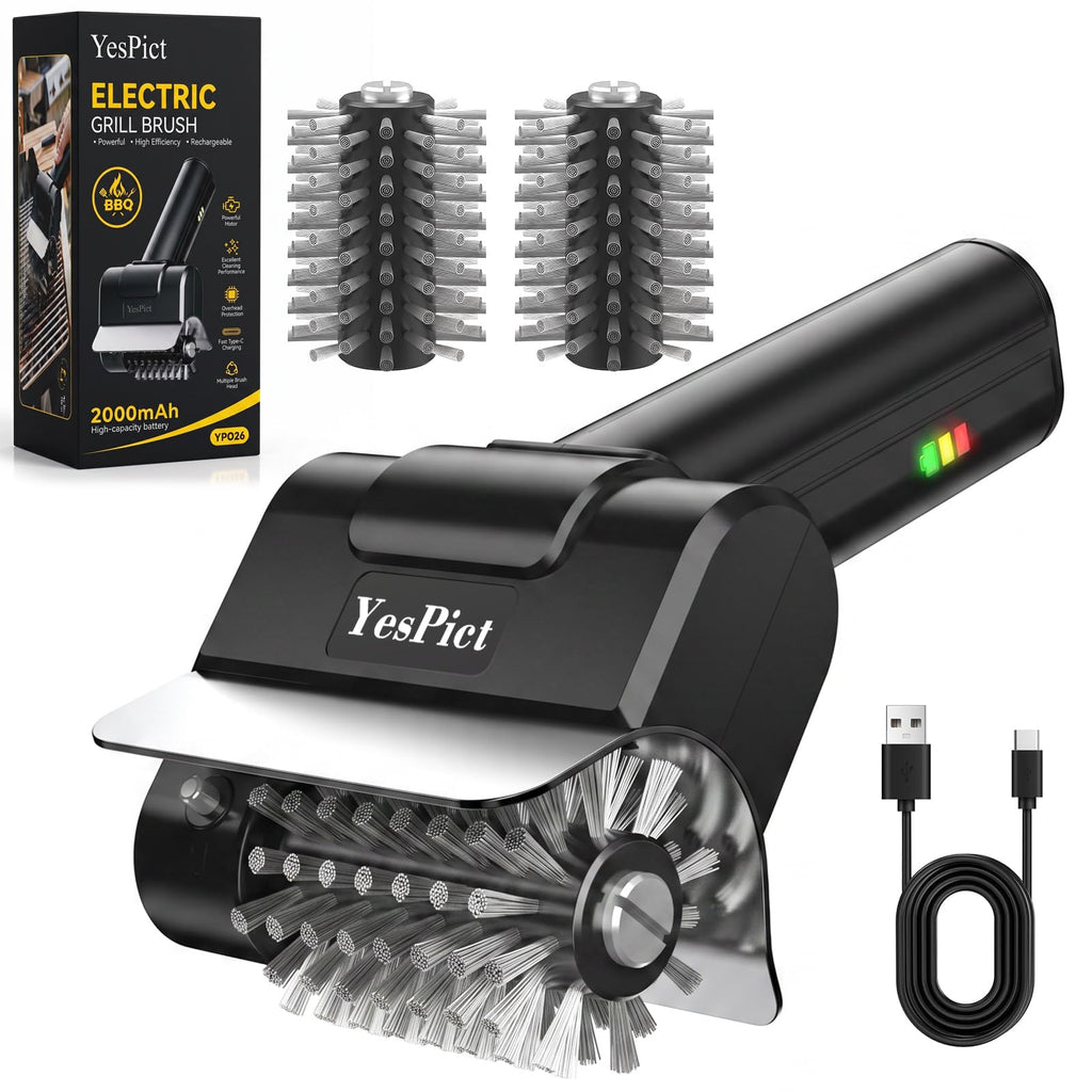 Electric Grill Brush, Cordless Rechargeable Grill Cleaner, BBQ Grill Brush | 1100RPM Cleaning Power, Max 180-Min Runtime, Replaceable Stainless Steel Head, Backyard BBQs, Park Picnics, Tailgates