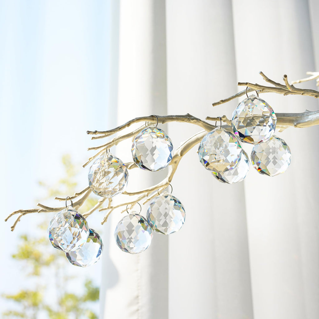 Crystal Prism 12PCS 1.2" Crystal Ball Prism K9 Glass Hanging Ornaments | Precision Faceted Cuts Brilliant Rainbow Reflections Ideal for Suncatchers Weddings DIY Crafts Chandeliers Home Decor