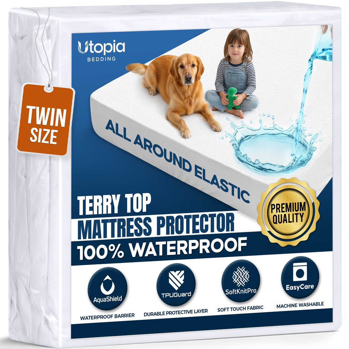 100% Waterproof Twin Size Mattress Protector, Noiseless Mattress Cover | Deep Pockets Fits 15" Mattresses, Soft & Breathable Mattress Pad, Machine Washable For Home & Hotel by Utopia Bedding